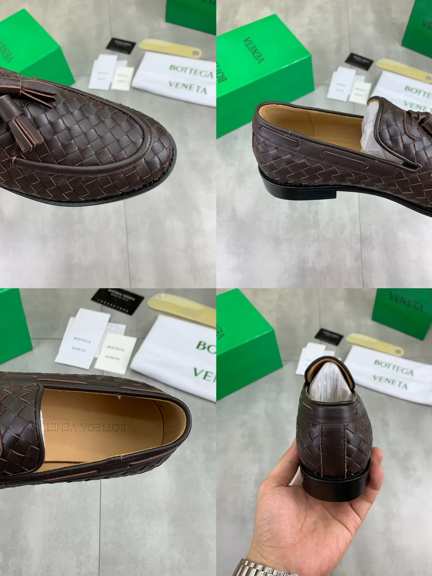 Factory price P860💰Top quality (genuine leather outsole series)💎💎💎 BOTTEGA VENETA official website synchronizes the latest model, top version of the highest version of BV business leather shoes in the market, accept material comparison, shoe type comparison, process comparison, practical and textured, versatile and suitable for any occasion, the more you look at it, the more flavorful it becomes. Pure hand-woven craftsmanship - upper material, imported original hand-woven calfskin - high-quality water-dyed cowhide inside - original private model customized handmade leather outsole -Size: female 35-39 (34 40 customized) male 39-44 (38 45 customized) Comes with original BV green box, complete packaging.